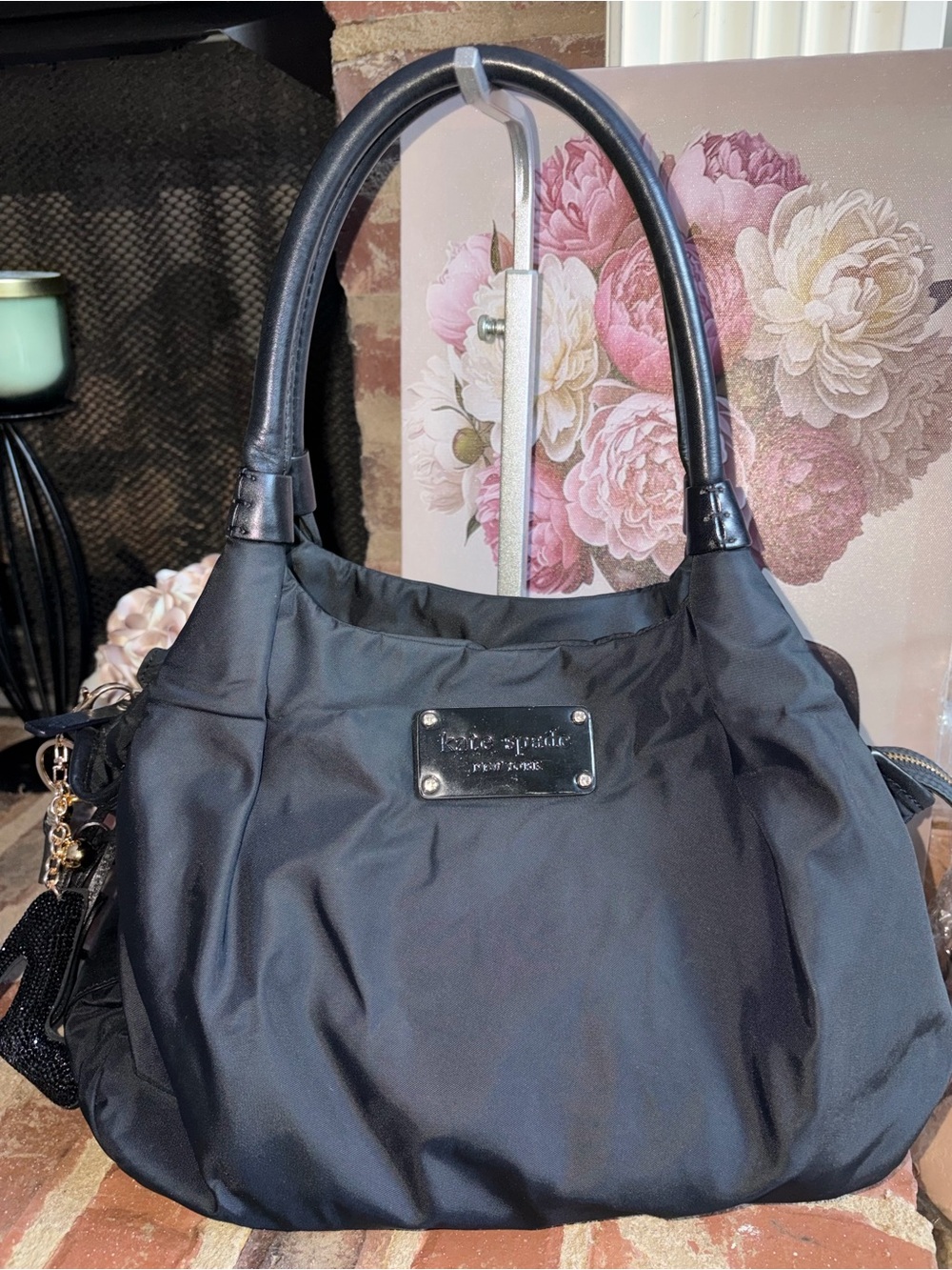 kate spade Black Nylon Shoulder Tote with Logo Plate